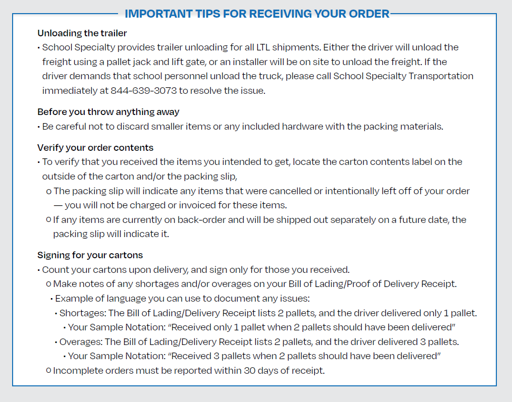 Quick Instructions: Receiving Your Shipment